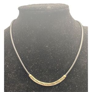 Greek Key sterling silver choker on a black rubber cord silver clasp marked